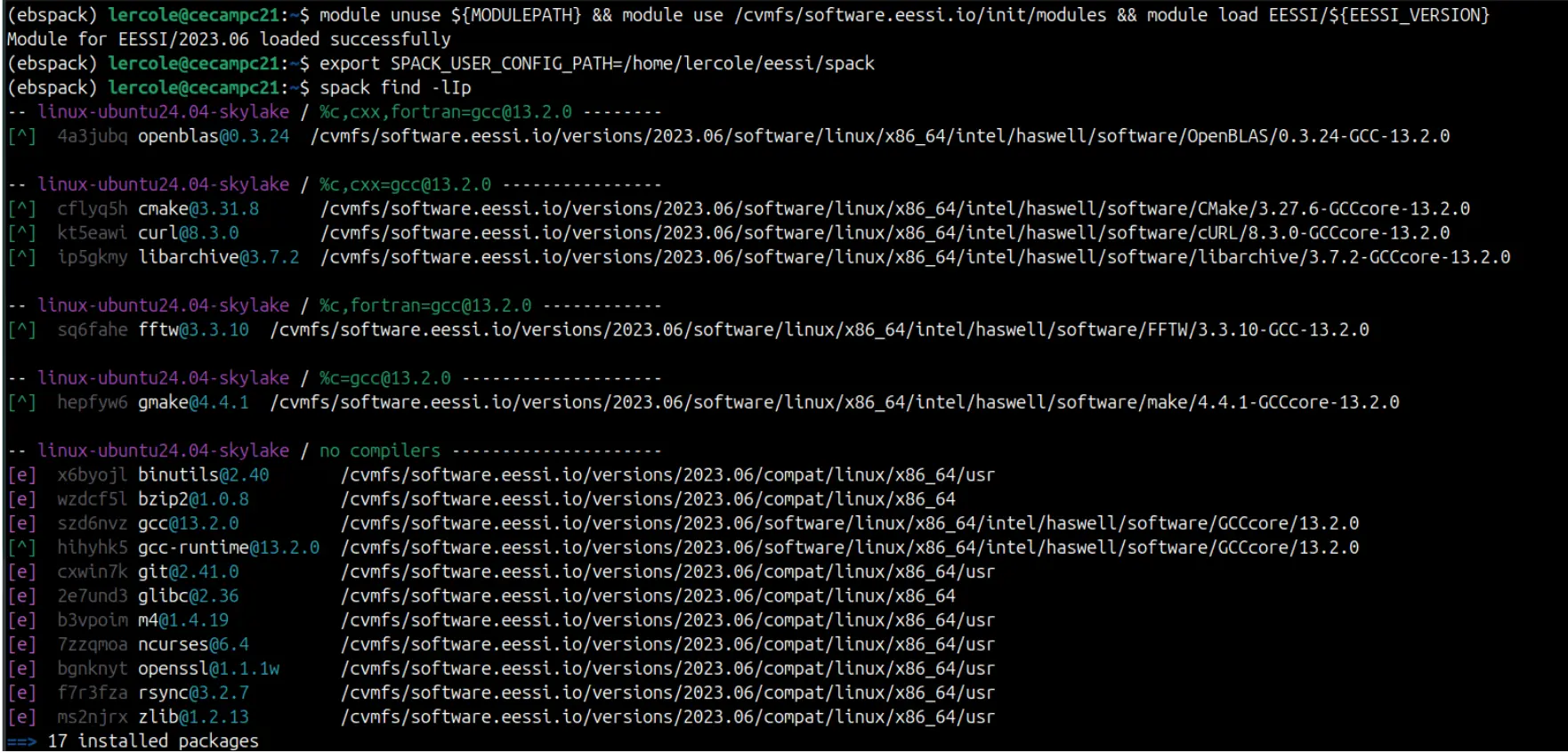 Spack database for software installations included in EESSI