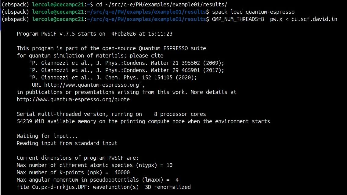 Running Quantum ESPRESSO installed with Spack
